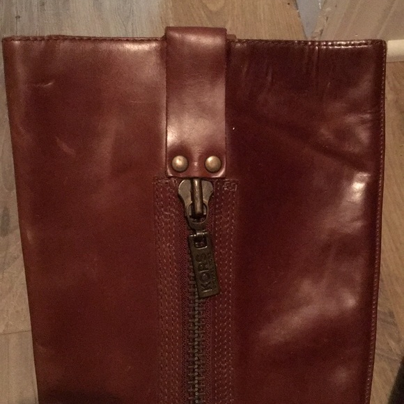 KORS Michael Kors Tan Brown Leather Tall Zip Boots - Picture 2 of 5
